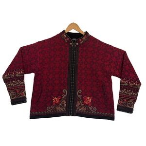 Icelandic Design Wool Cardigan Sweater Jacket Womens XL Lined Knit Full Zip